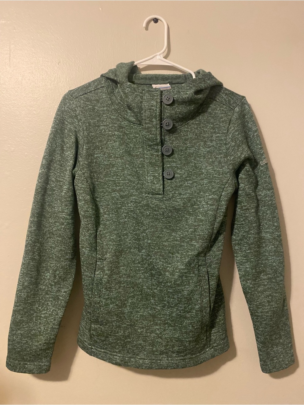 Columbia Green Heather Sweater Fleece Funnel Neck Hoodie Sz S